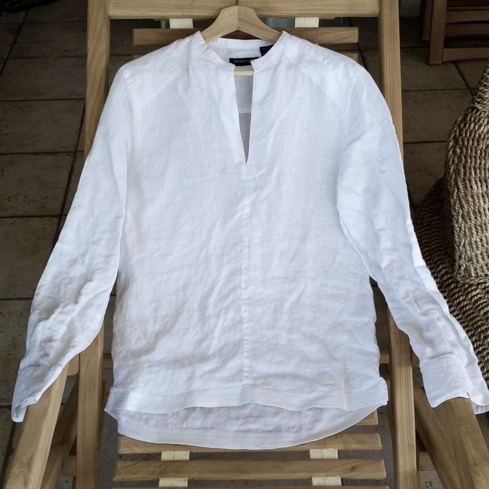 Kenneth Cole 100%Linen Long Sleeves V Neck top
